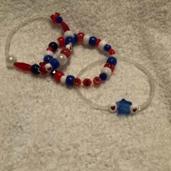 handmade stacking stretchy USA bracelets red, white, blue - Picture 7 of 10